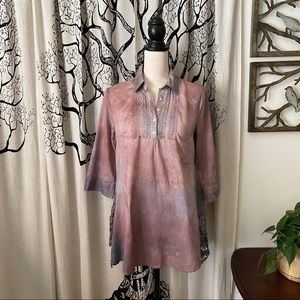 Upcycled Tie Dye Roll Tab Sleeve Tunic
